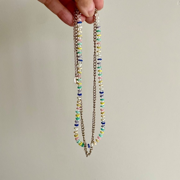 Beaded Multi Coloured Necklace/w Clear Crystals and Golden Chain - Picture 5 of 14